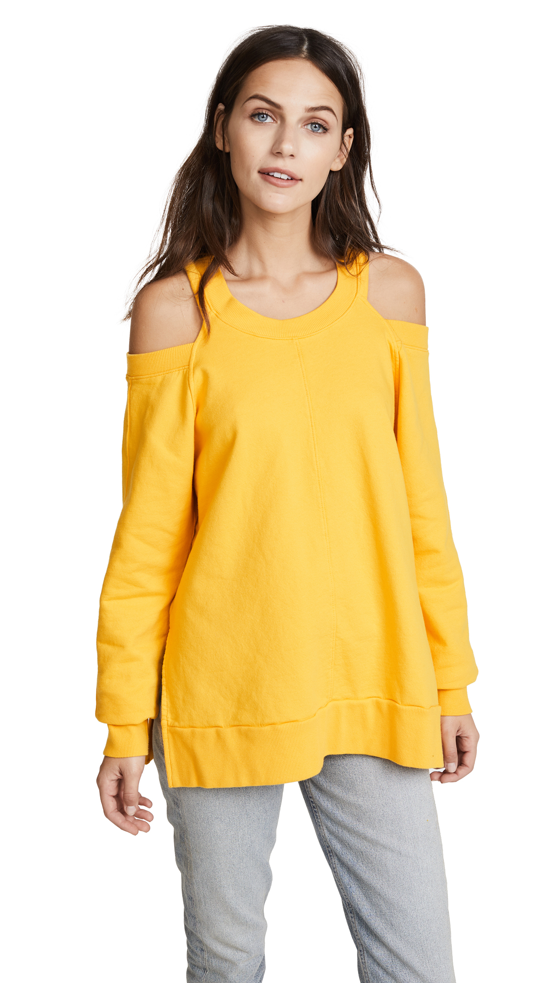 Yellow Cold Shoulder Sweatshirt Top